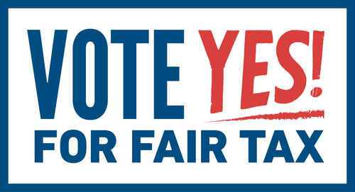 "VOTE YES FOR FAIR TAX" logo with a white background